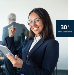 Lawyer Smiling Holding a Tablet